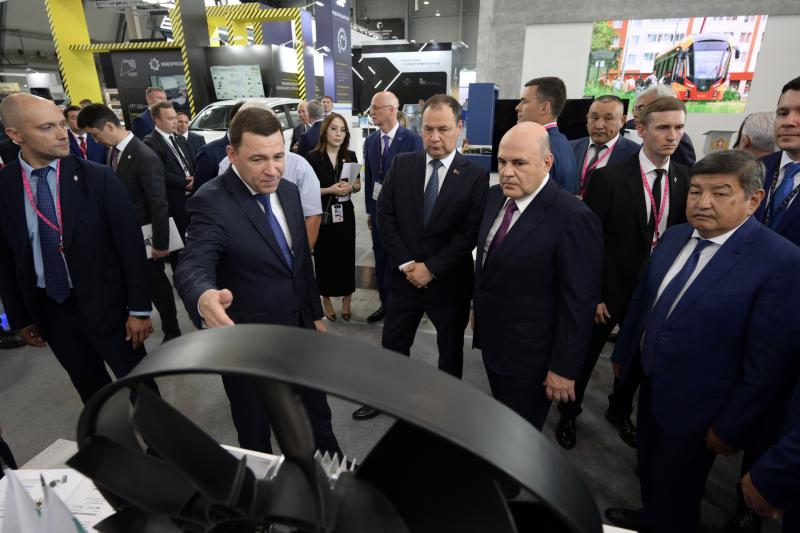 Евгений Куйвашев презентовал Председателю Правительства РФ и главам правительств Беларуси, Киргизии и Таджикистана потенциал Свердловской области на ИННОПРОМ-2024